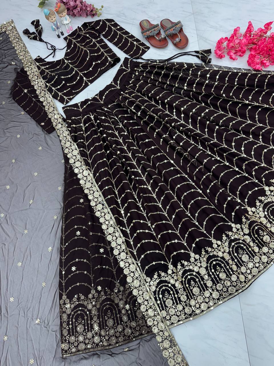 Black Elegant Designer Lehenga-Choli Set with Embroidery & Sequence Work