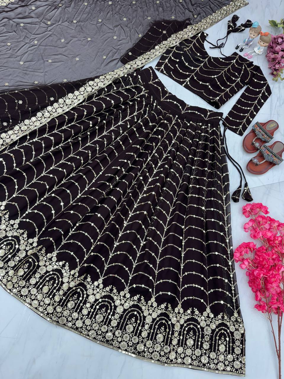 Black Elegant Designer Lehenga-Choli Set with Embroidery & Sequence Work