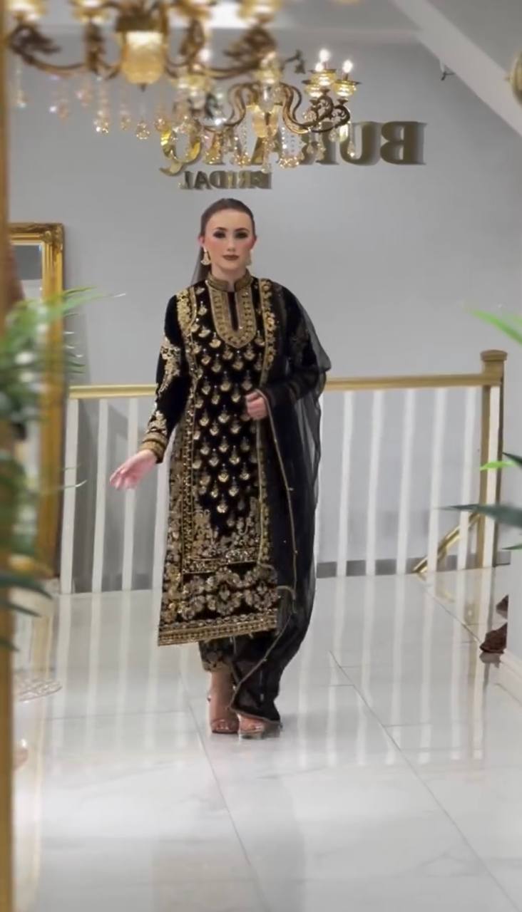 Black Elegant Designer Party Wear Top, Bottom, and Dupatta Set