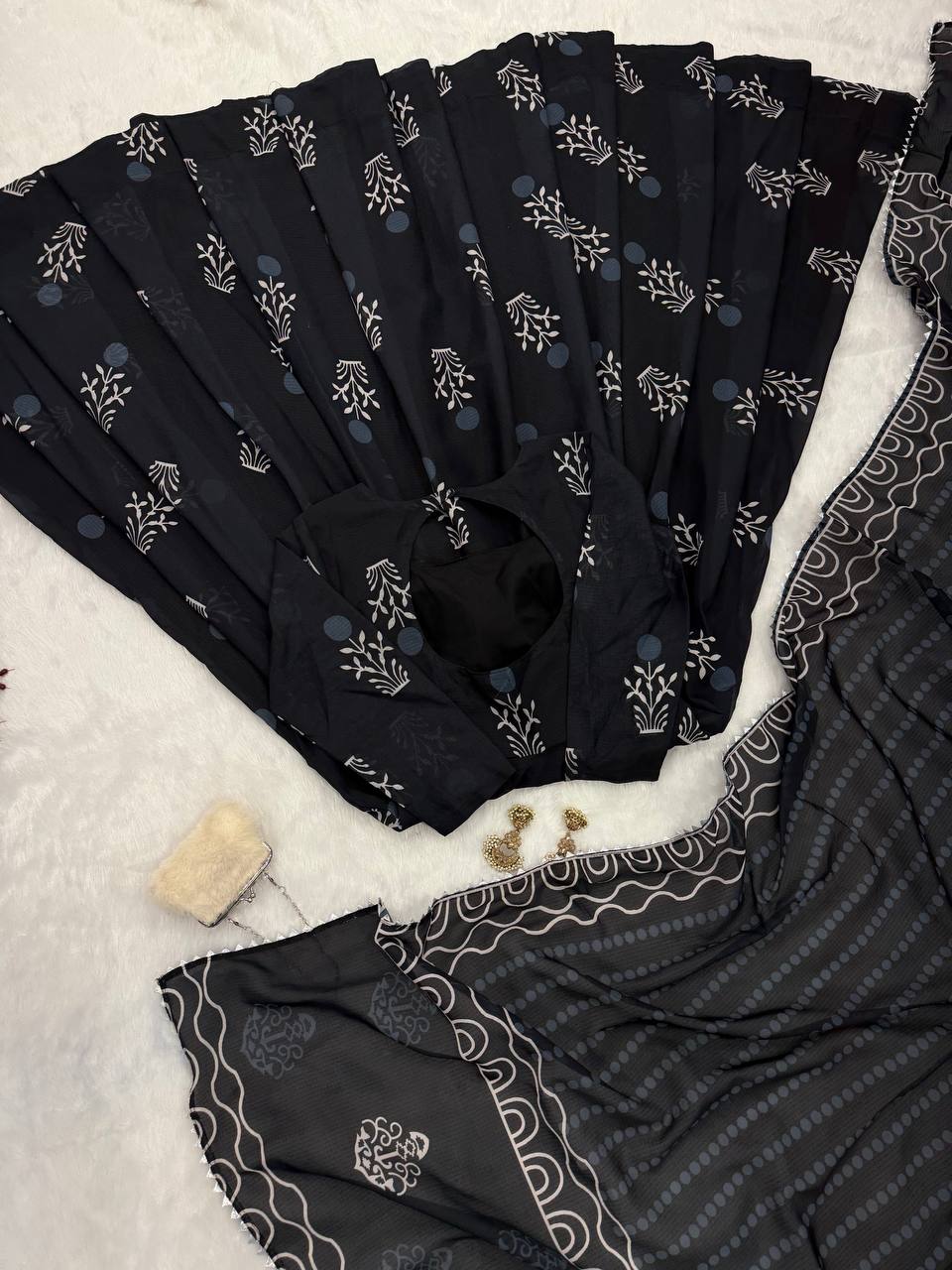 Black Elegant Digital Printed Cotton Anarkali Gown with Dupatta – Full-Length, Ready to Wear