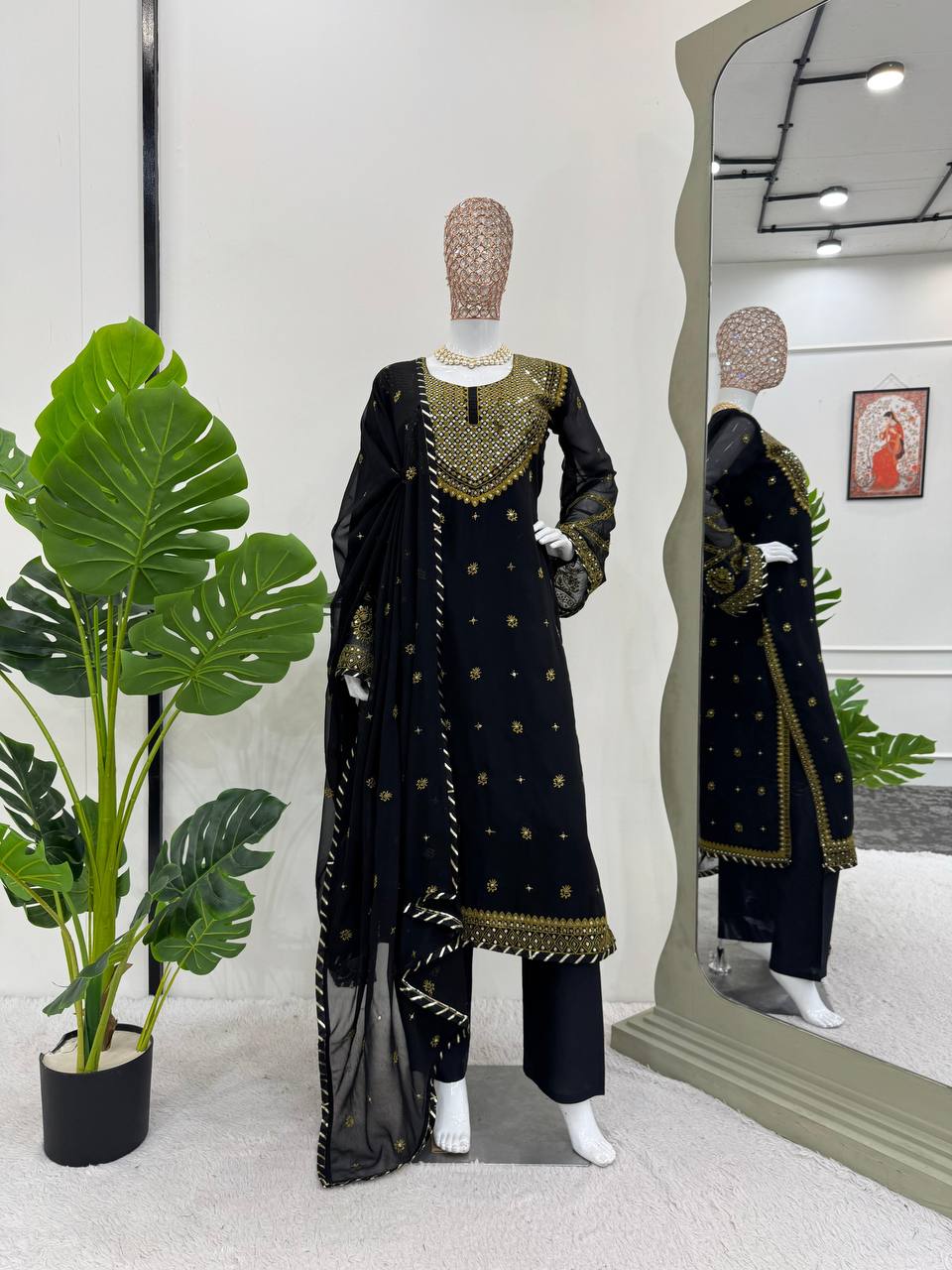 Black Elegant Embroidered Georgette Suit Set