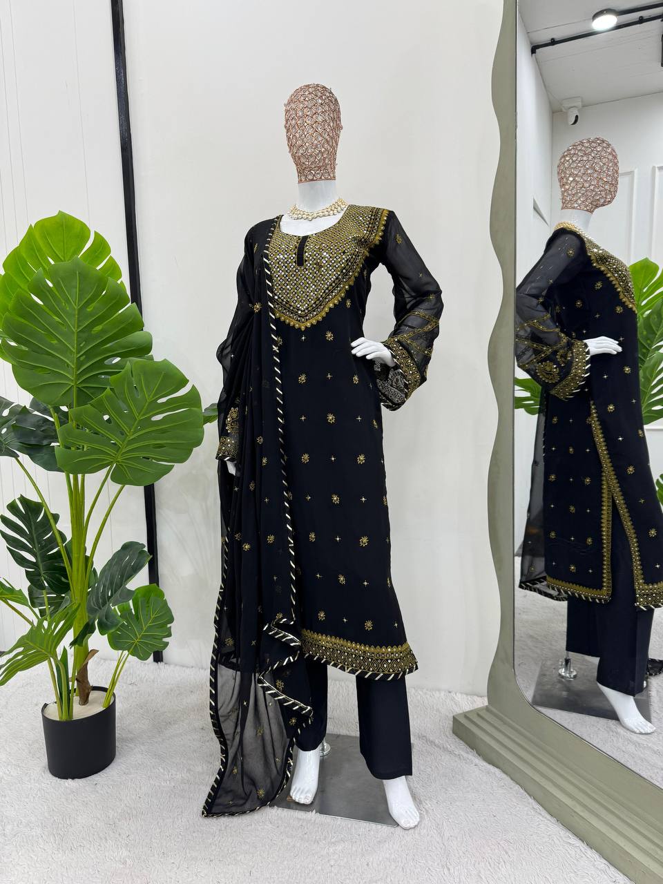 Black Elegant Embroidered Georgette Suit Set