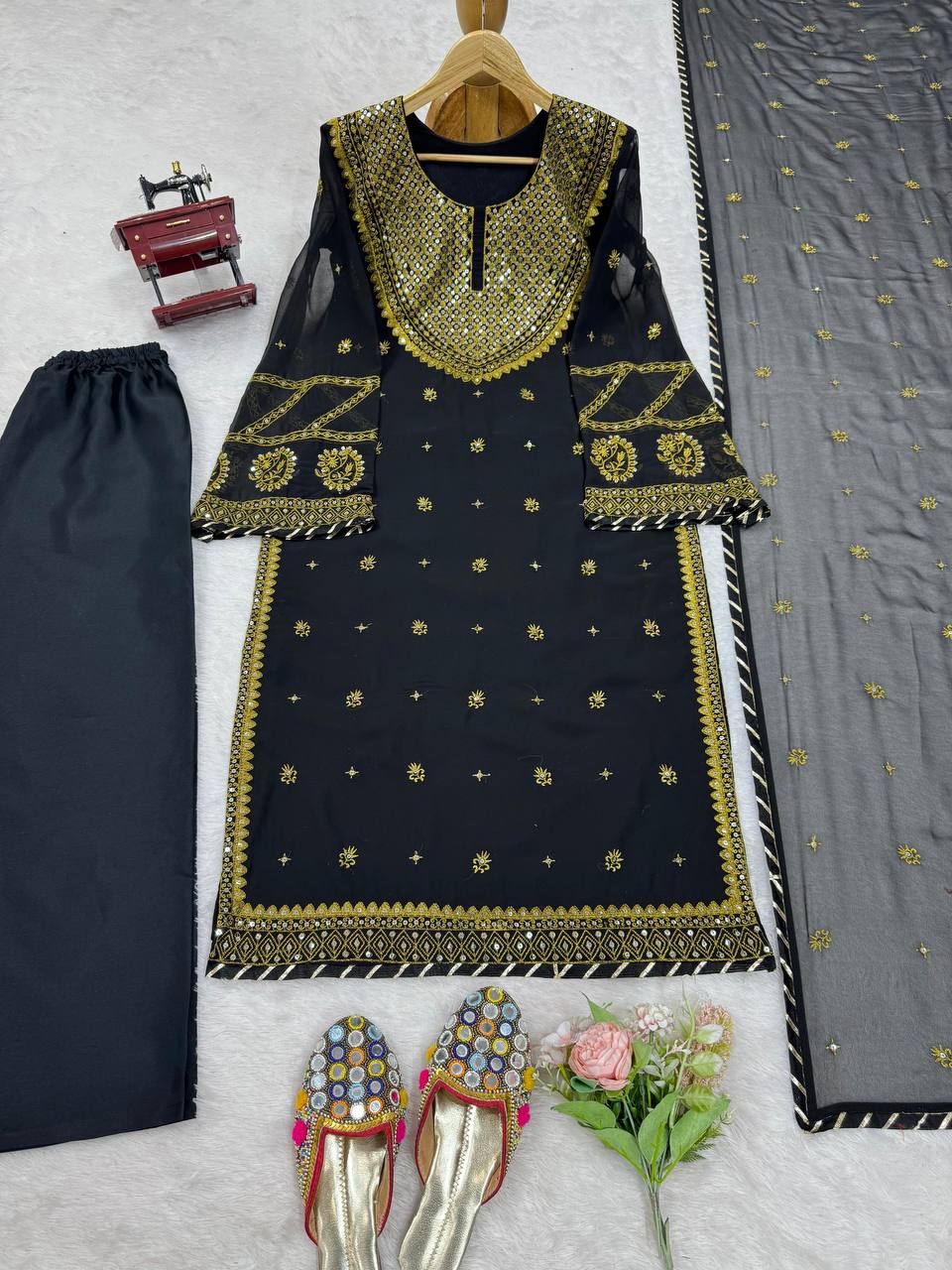 Black Elegant Embroidered Georgette Suit Set