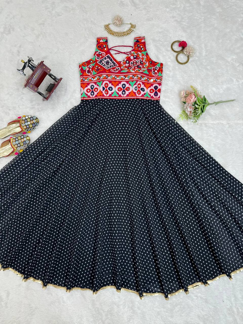 Black Elegant Faux Georgette Gown– A Fusion of Tradition & Style