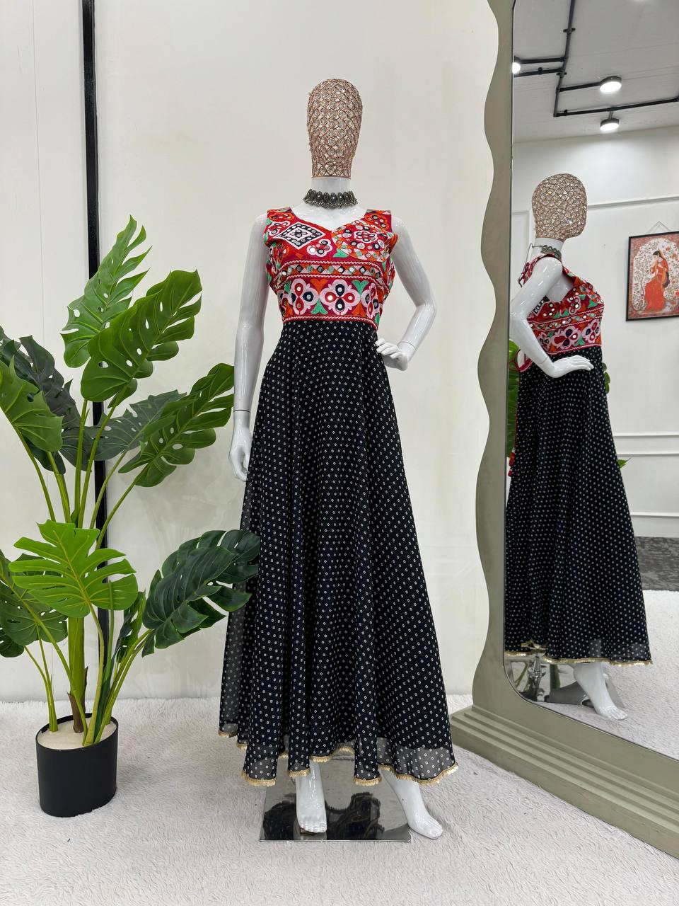 Black Elegant Faux Georgette Gown– A Fusion of Tradition & Style