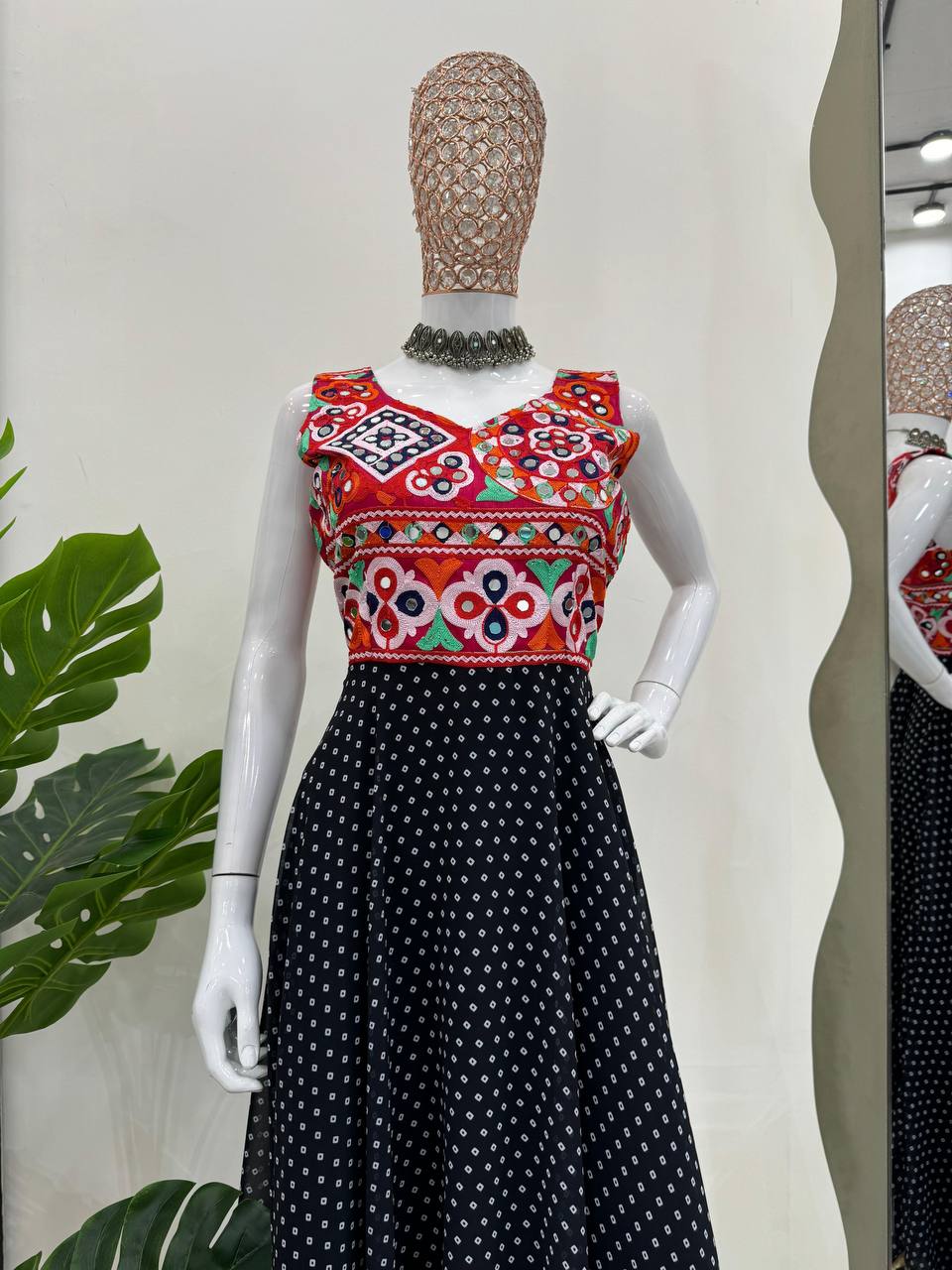 Black Elegant Faux Georgette Gown– A Fusion of Tradition & Style