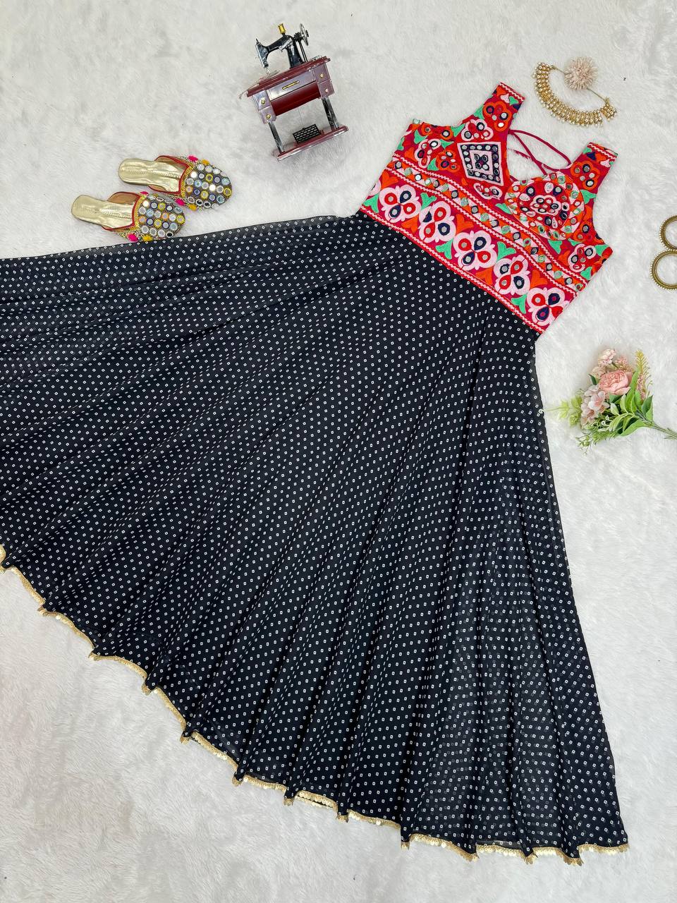 Black Elegant Faux Georgette Gown– A Fusion of Tradition & Style