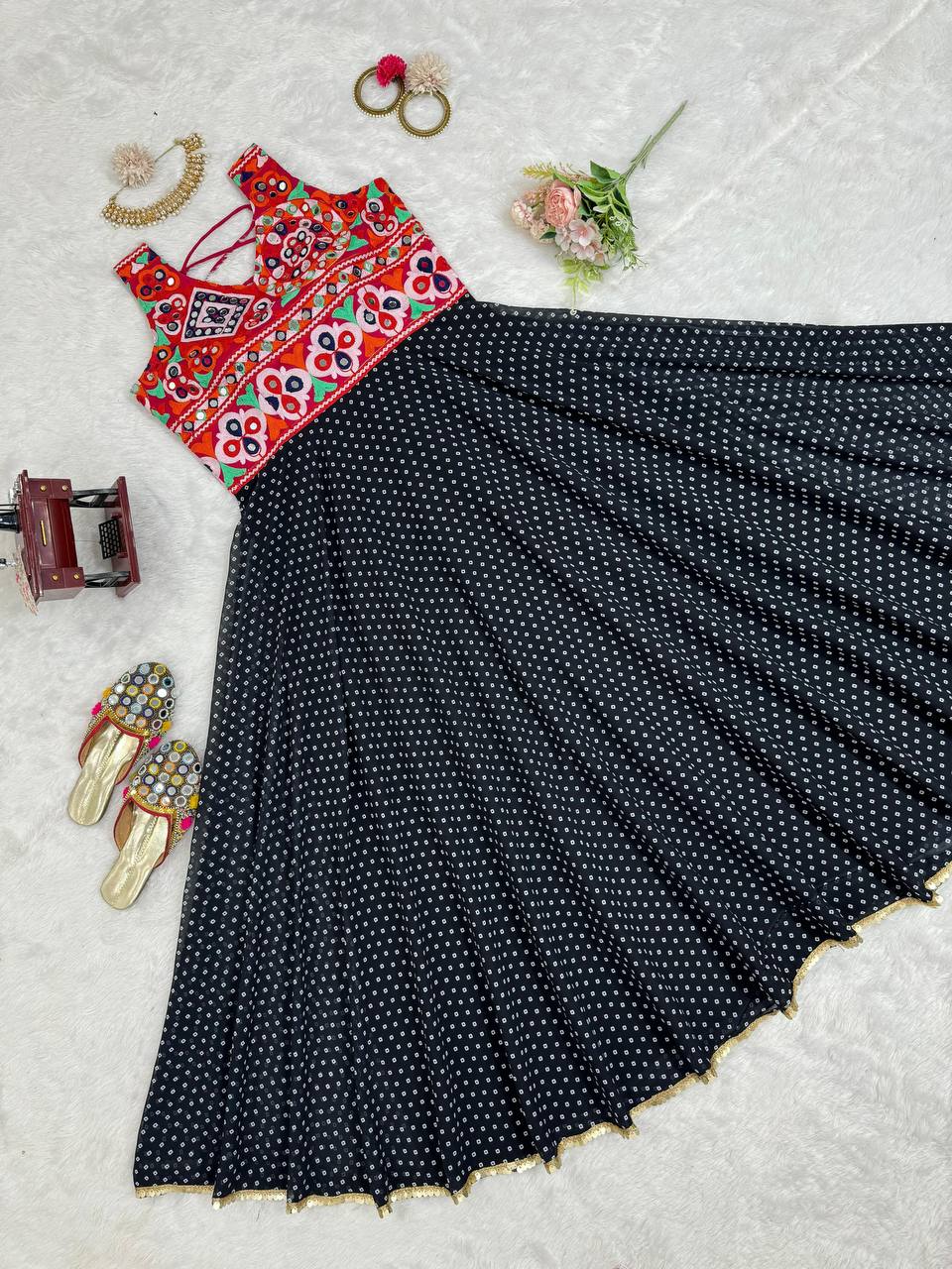 Black Elegant Faux Georgette Gown– A Fusion of Tradition & Style