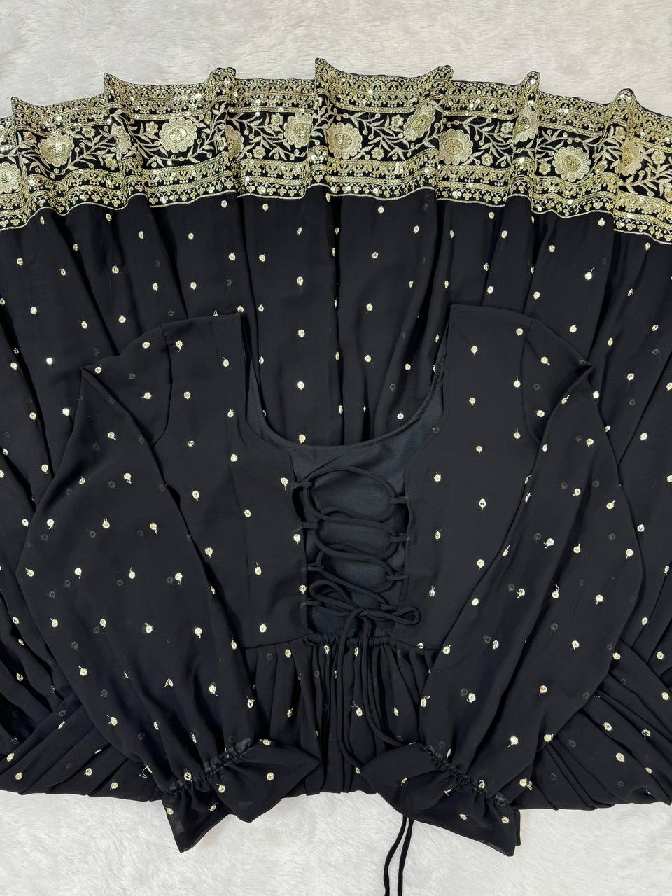 Black Elegant Faux Georgette Long Gown Set with Dupatta