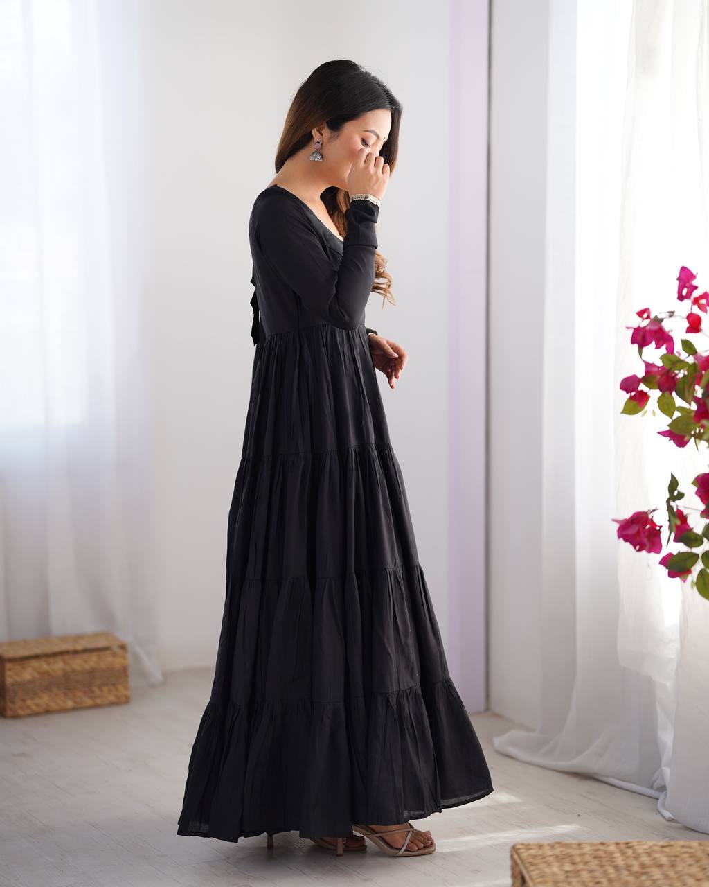 Black Elegant Festive Pure Romansilk Chanderi Anarkali Suit with Banarasi Dupatta