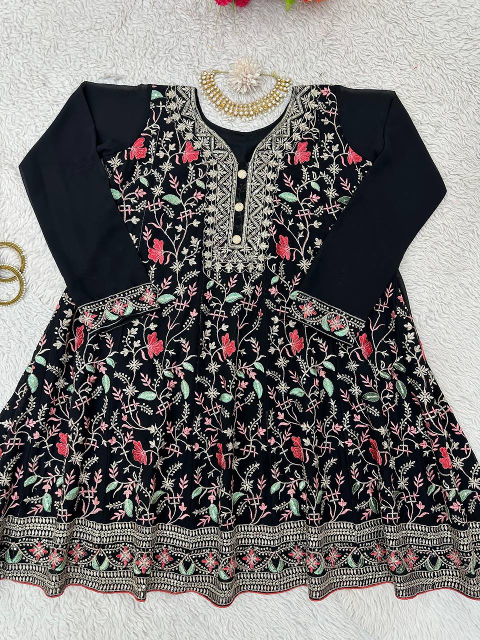 Black Elegant Fox Georgette Co-Ord Set with Sequin & Thread Work