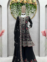 Black Elegant Fox Georgette Co-Ord Set with Sequin & Thread Work