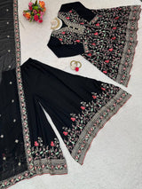 Black Elegant Fox Georgette Co-Ord Set with Sequin & Thread Work