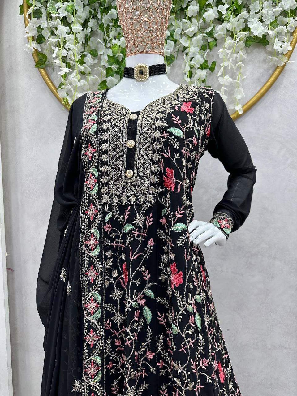 Black Elegant Fox Georgette Co-Ord Set with Sequin & Thread Work