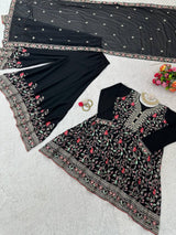 Black Elegant Fox Georgette Co-Ord Set with Sequin & Thread Work