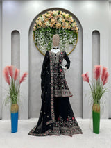 Black Elegant Fox Georgette Co-Ord Set with Sequin & Thread Work