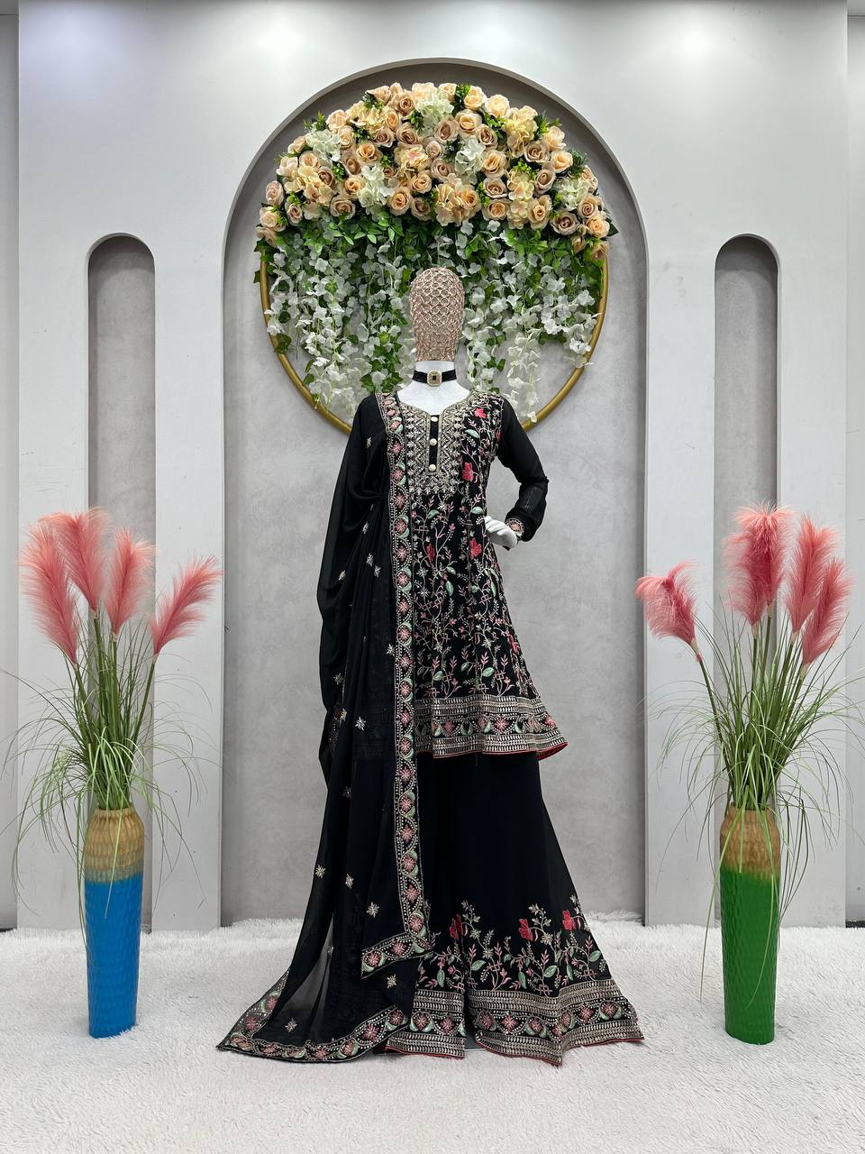 Black Elegant Fox Georgette Co-Ord Set with Sequin & Thread Work