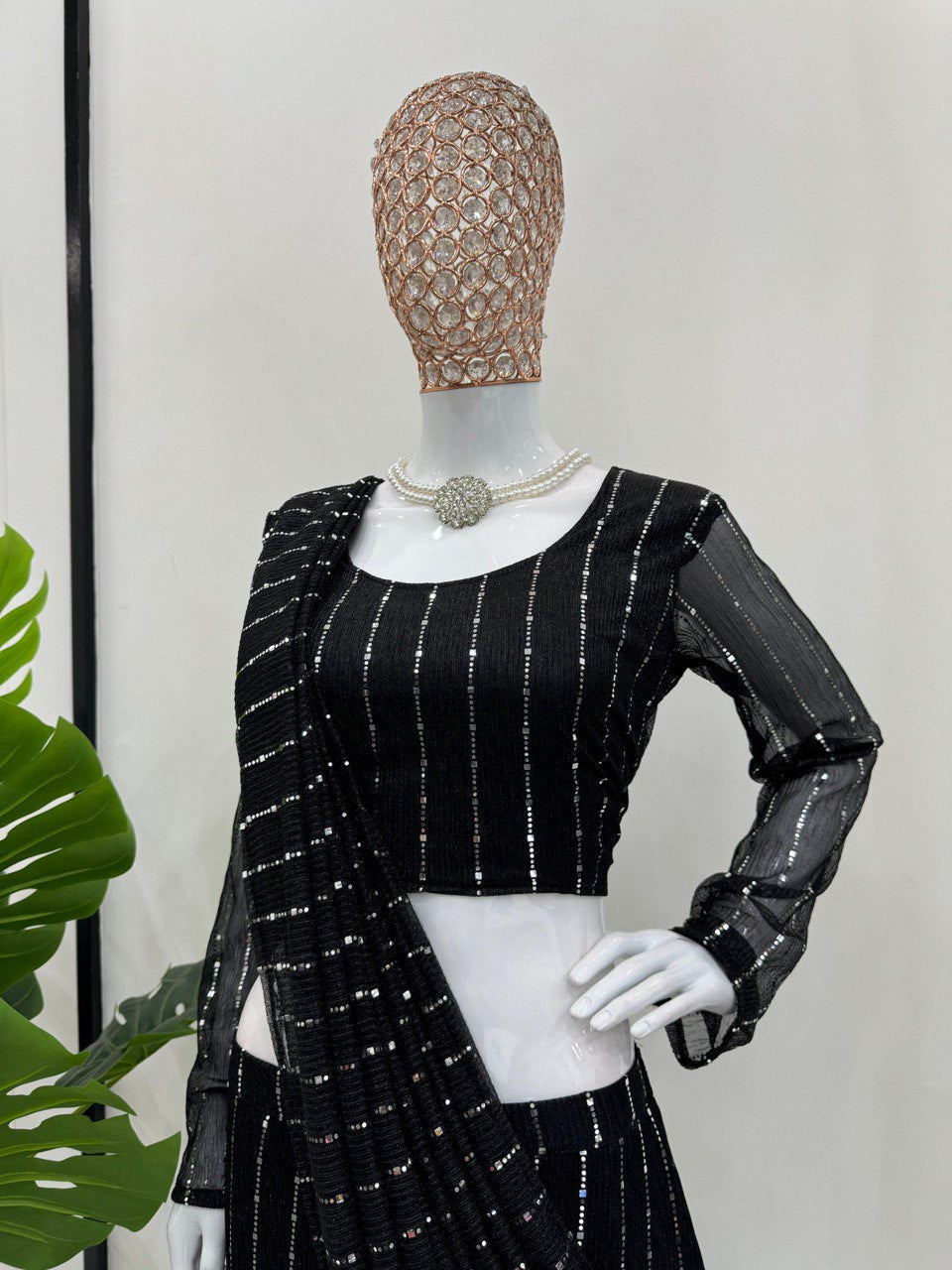 Black Elegant Lycra Lehenga Saree with Fancy Choli – Ready to Wear