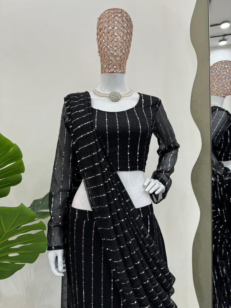 Black Elegant Lycra Lehenga Saree with Fancy Choli – Ready to Wear