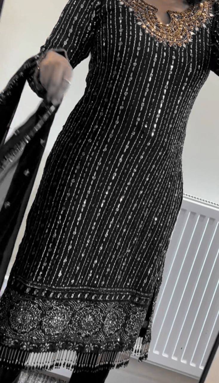 Black Elegant Mirror Work Co-Ord Set
