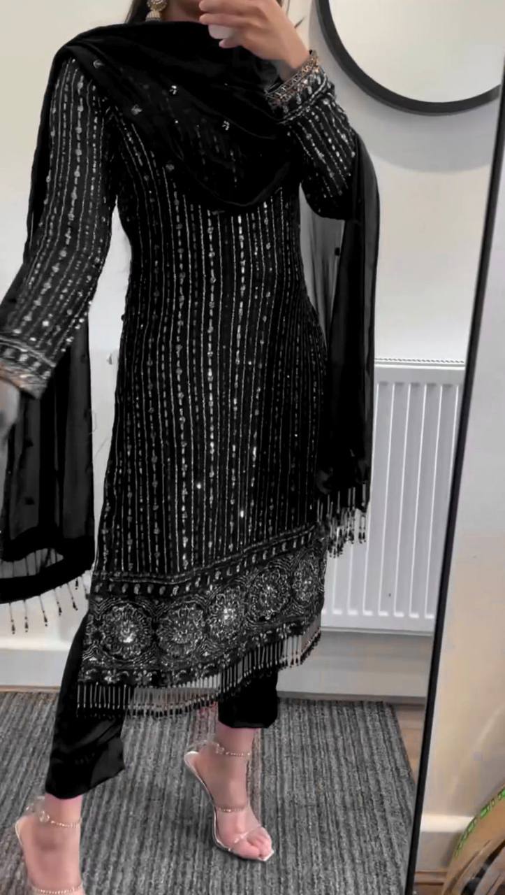 Black Elegant Mirror Work Co-Ord Set