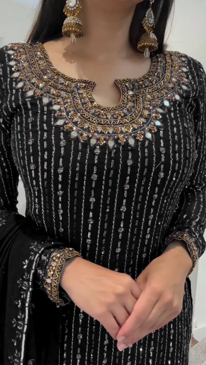 Black Elegant Mirror Work Co-Ord Set