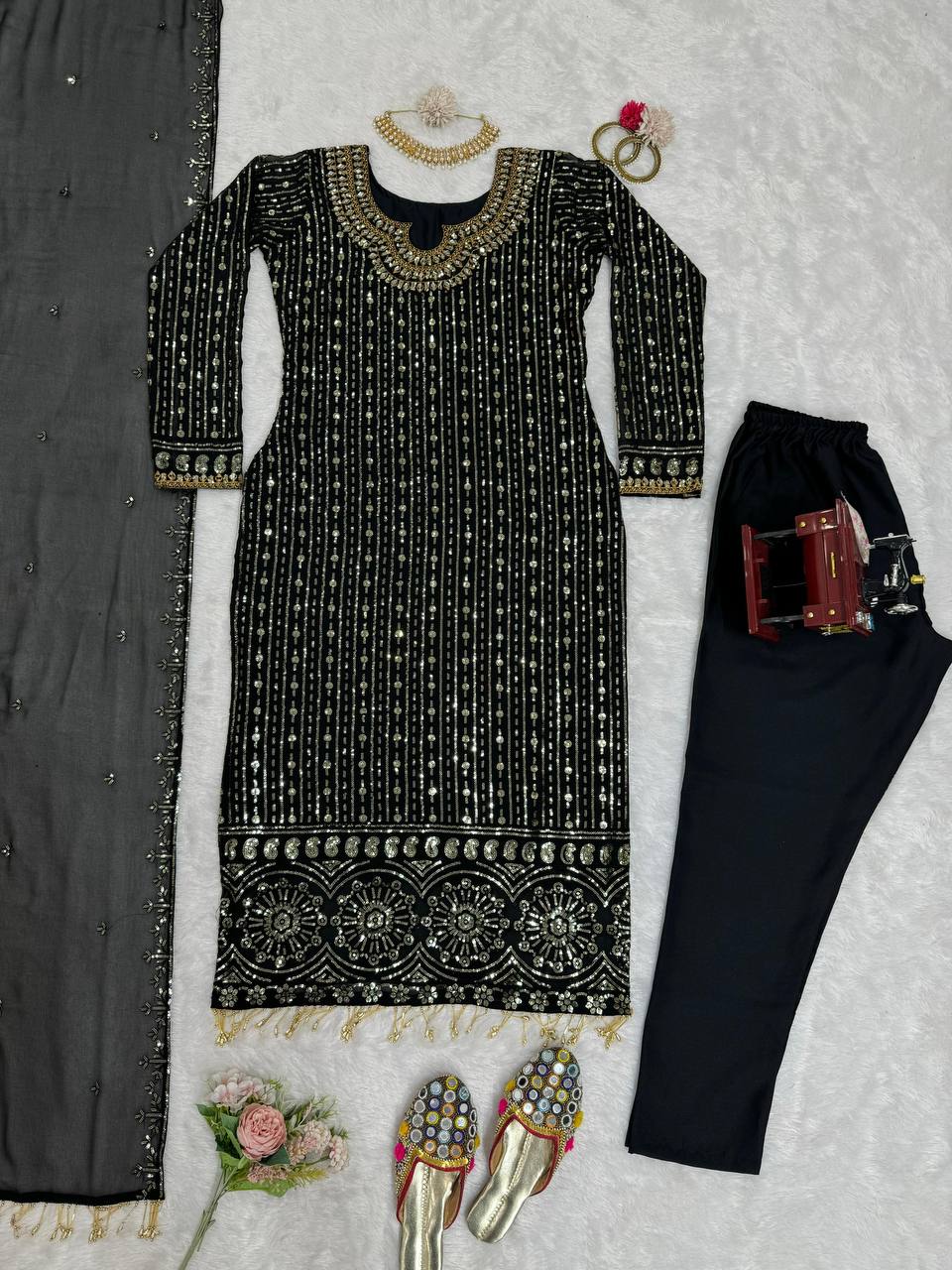 Black Elegant Mirror Work Co-Ord Set