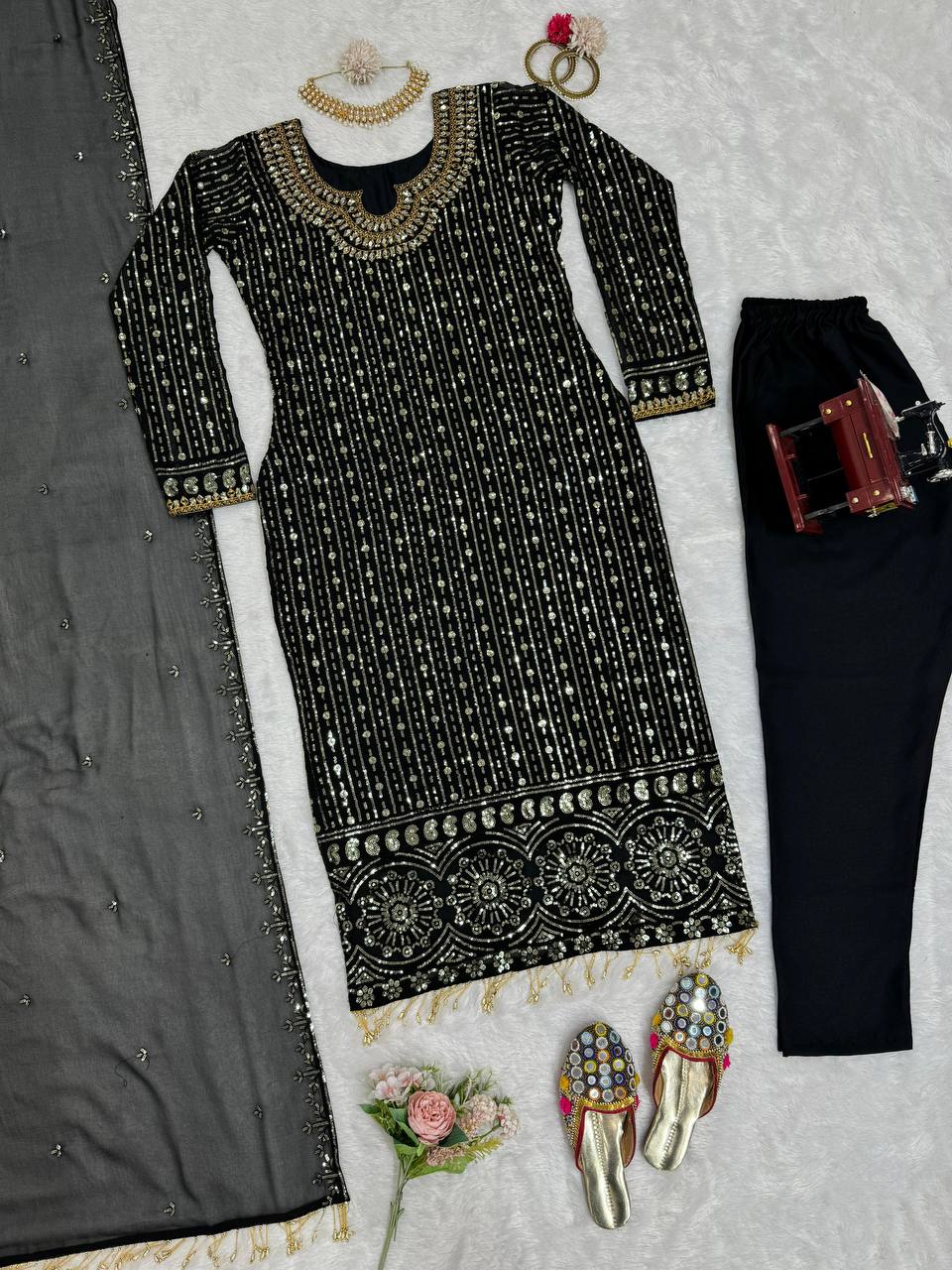 Black Elegant Mirror Work Co-Ord Set
