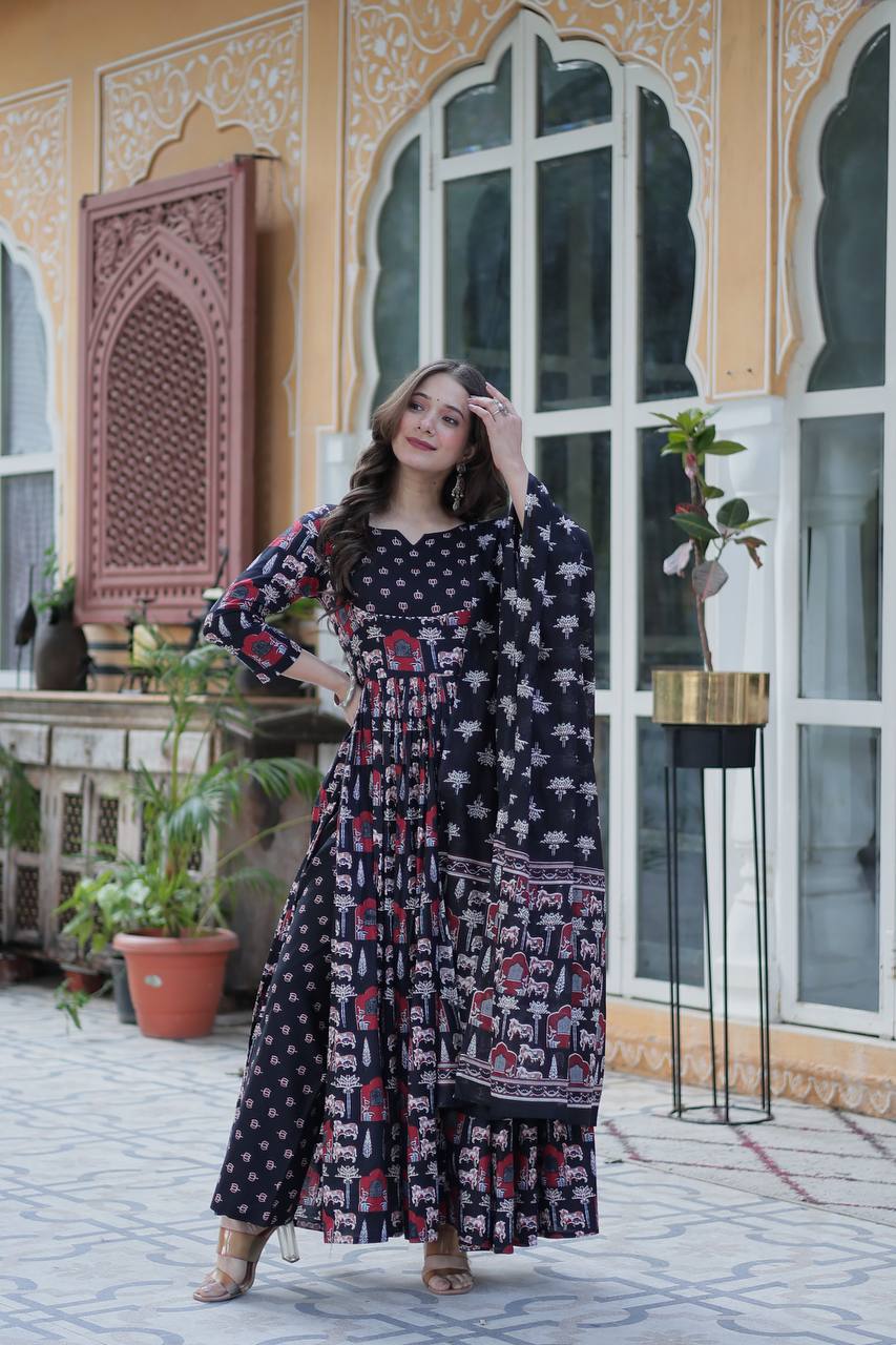 Black Elegant Pure Cotton Ethnic Suit Set – Comfort & Style Combined