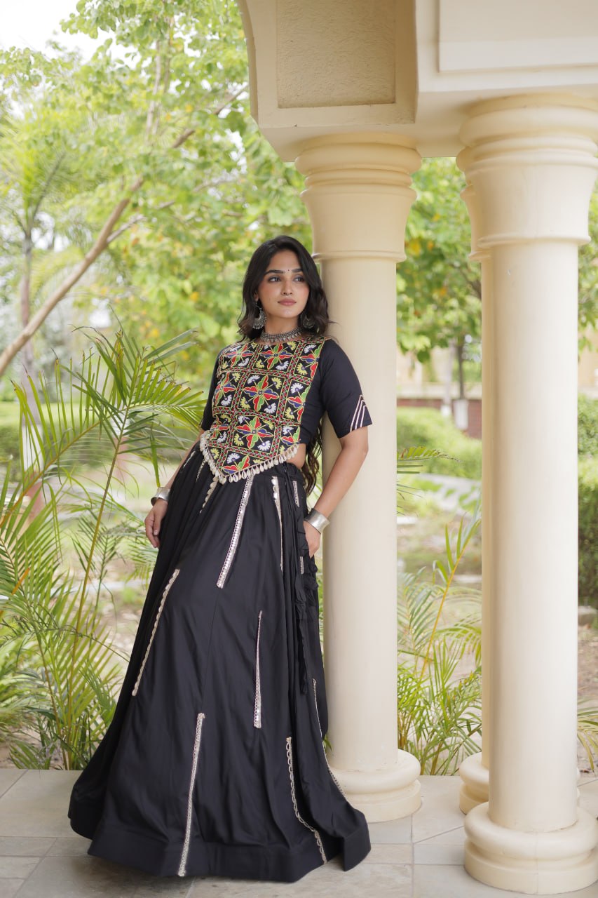 Black Elegant Rayon Mirror Work Lehenga