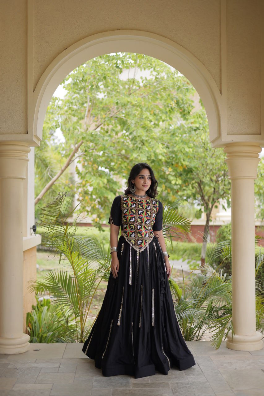 Black Elegant Rayon Mirror Work Lehenga