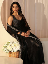 Libas Black Embellished Tissue Saree