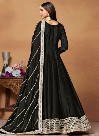 Black embroidered anarkali suit in art silk
