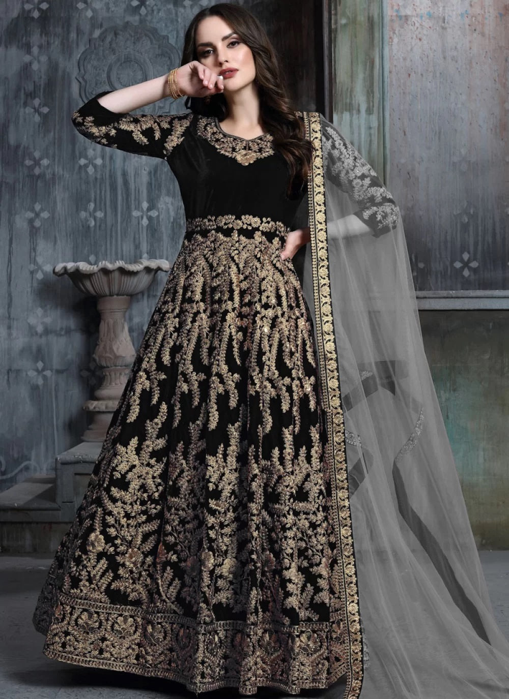 Black embroidered latest designer anarkali suit
