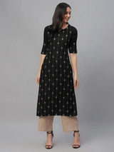 Libas Black Embroidered Rayon Kurta