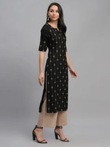 Libas Black Embroidered Rayon Kurta
