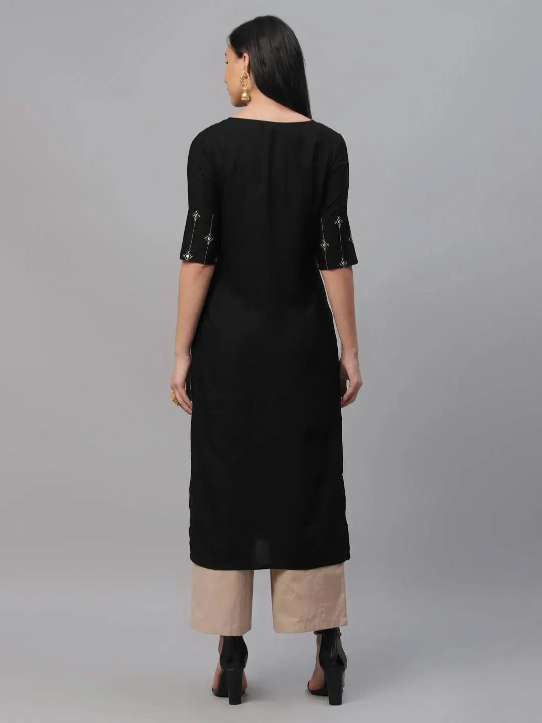 Libas Black Embroidered Rayon Kurta