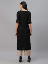 Libas Black Embroidered Rayon Kurta