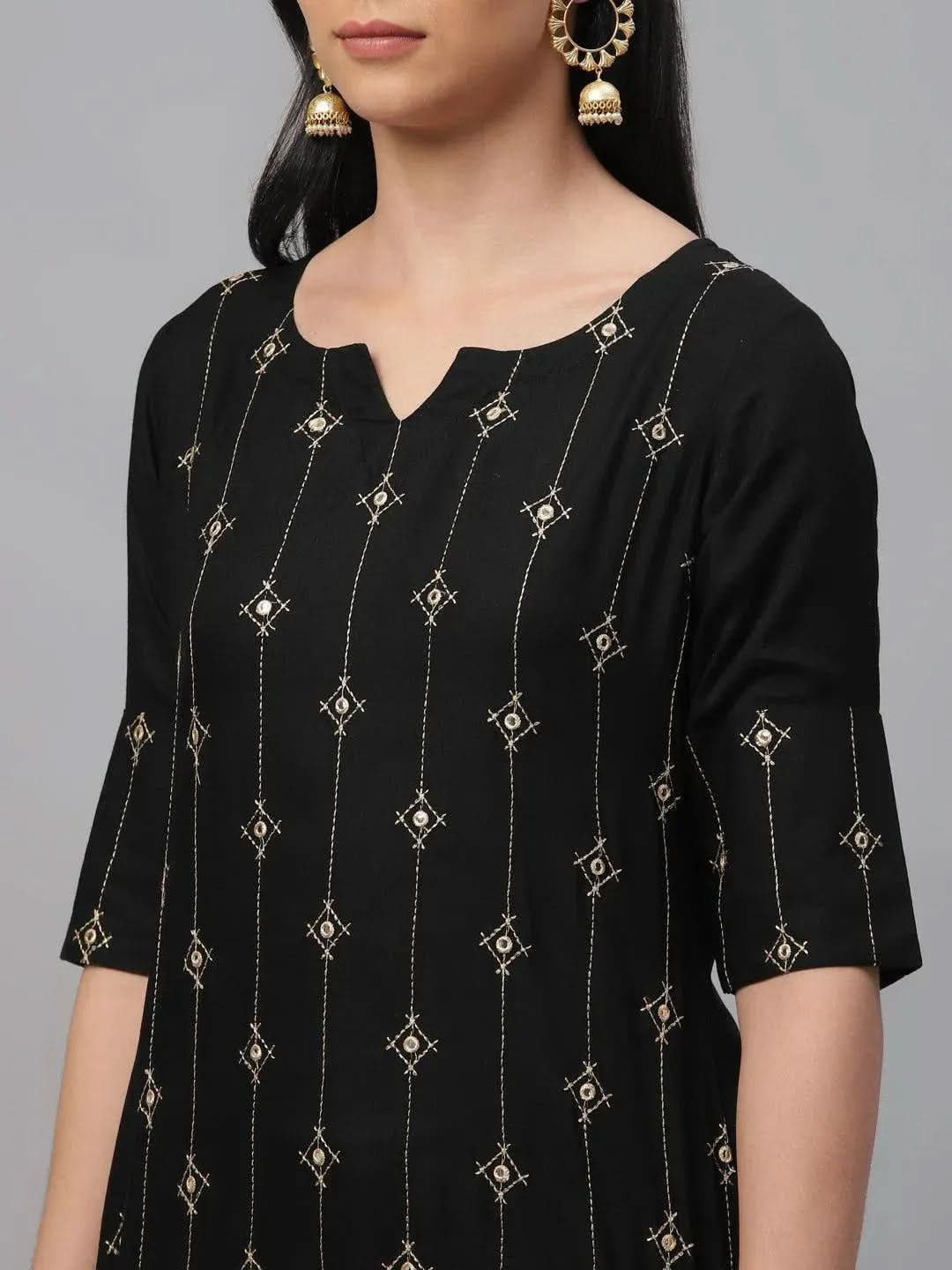 Libas Black Embroidered Rayon Kurta