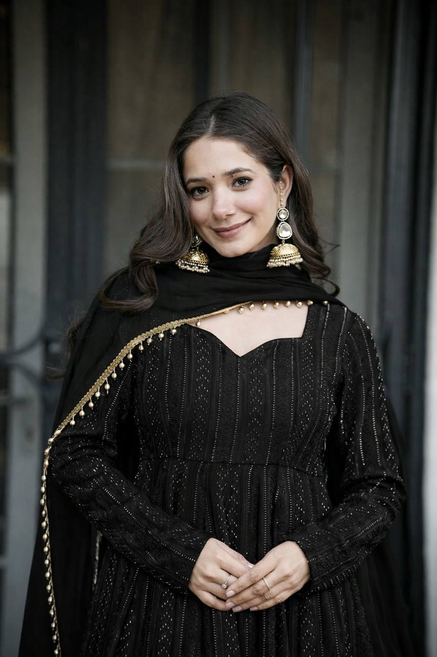 Black Embroidered Top Sharara Set