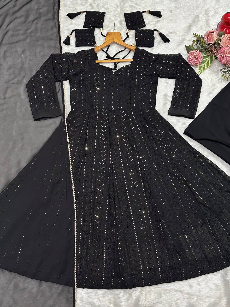 Black Embroidered Top Sharara Set