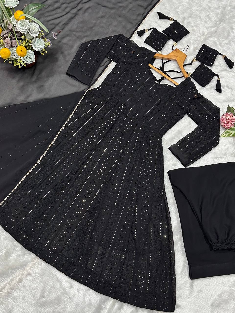 Black Embroidered Top Sharara Set