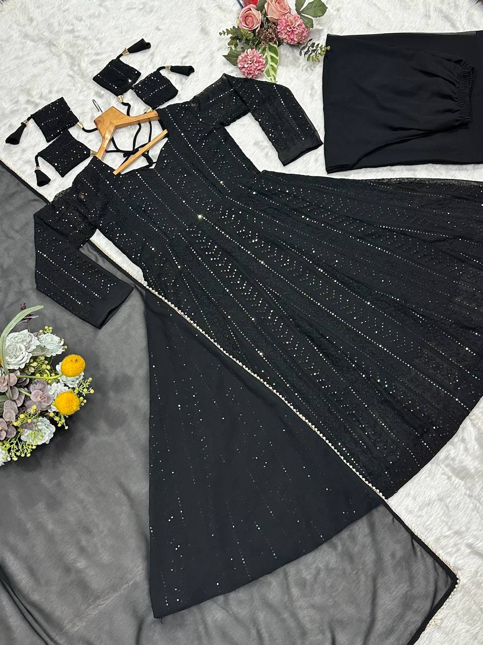 Black Embroidered Top Sharara Set