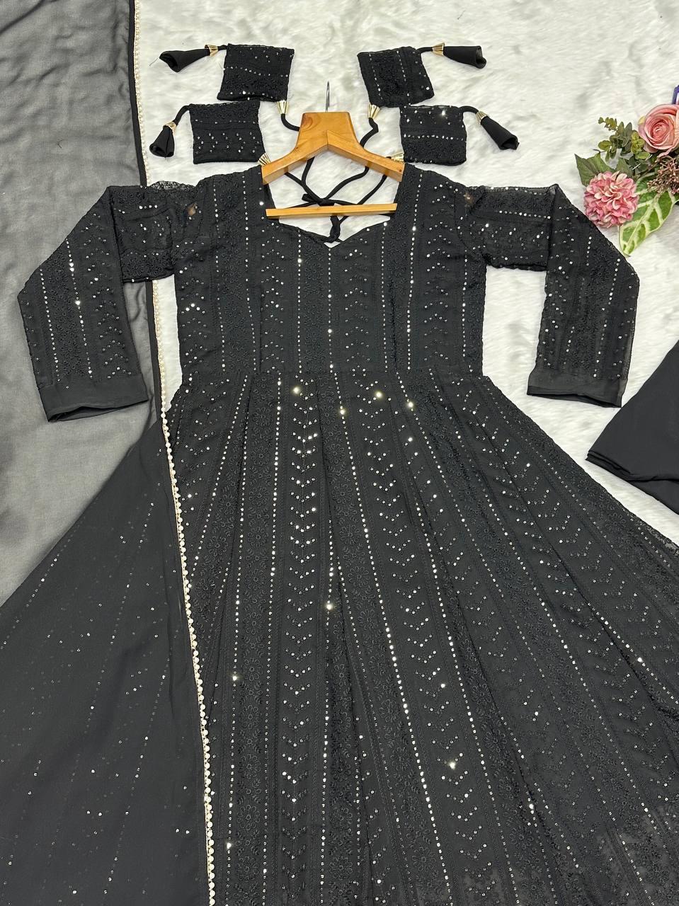 Black Embroidered Top Sharara Set
