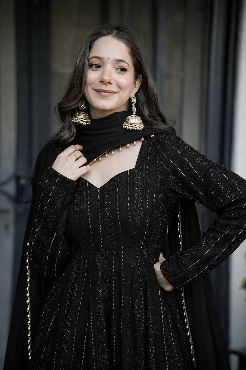 Black Embroidered Top Sharara Set