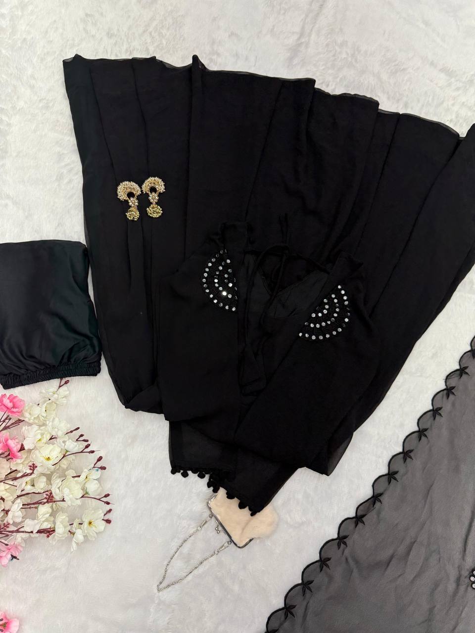 Black Exclusive Georgette Anarkali Set with Mirror Work Eid Special
