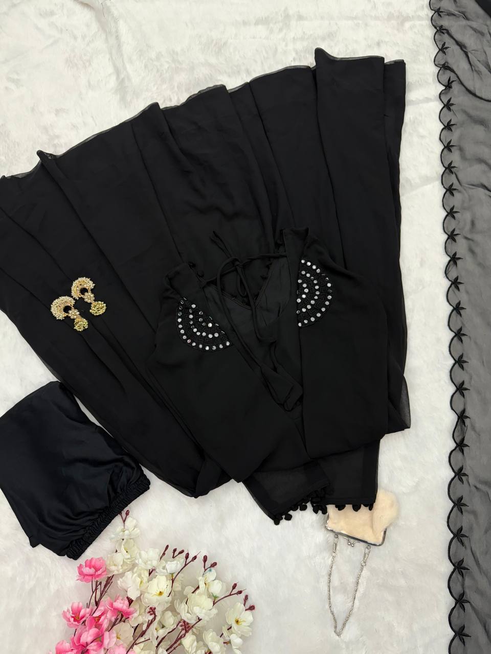 Black Exclusive Georgette Anarkali Set with Mirror Work Eid Special