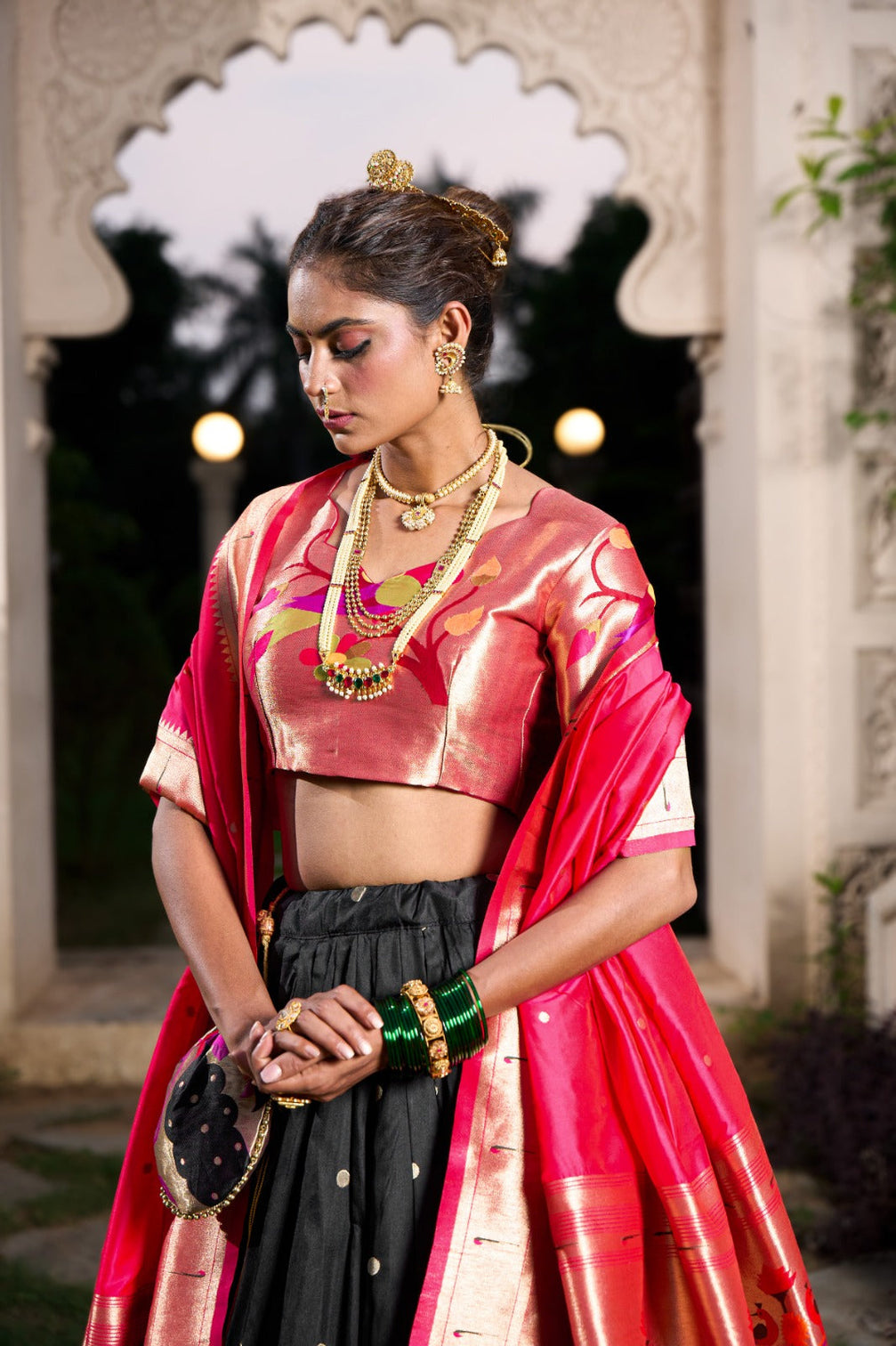 Black Exquisite Jacquard Silk Paithani Lehenga with Zari Weaving Work & Matching Batwa