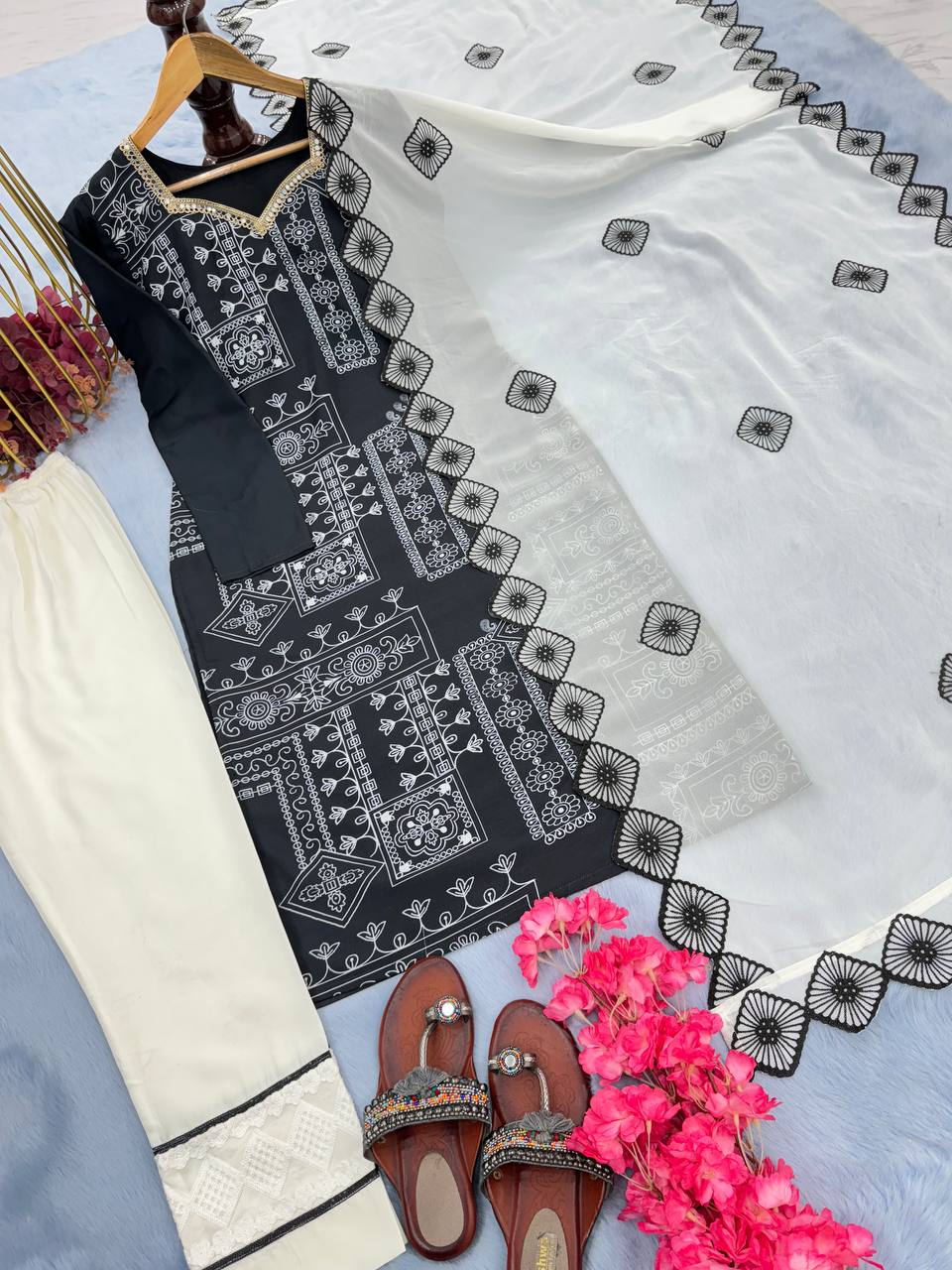 Black Festive Designer Top, Bottom & Dupatta Set – Elegant Party Wear Look