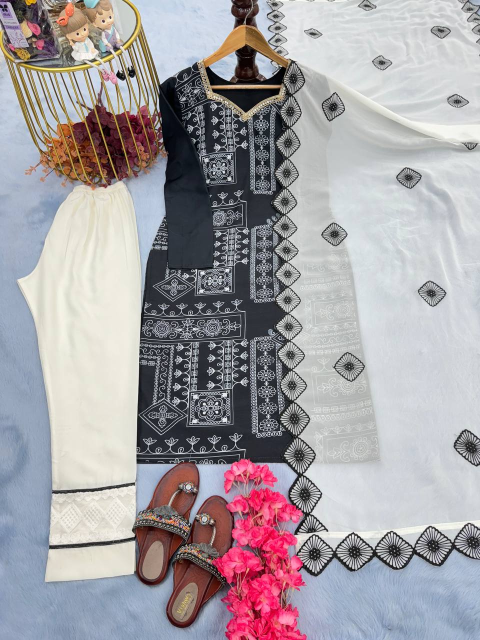 Black Festive Designer Top, Bottom & Dupatta Set – Elegant Party Wear Look